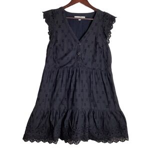 LOFT Black‎ Eyelet Flutter Sleeve Tiered Mini Dress Size 00